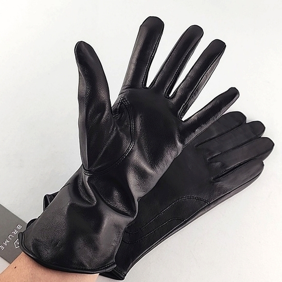 BRUME Women's Espresso Brown Leather Silk Lined Long Gloves Size 7 / M - Picture 3 of 10